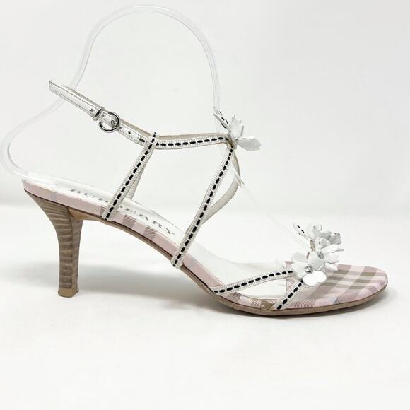 Burberry Check Leather Floral Slingback Sandals Pink Tan EU 37 - Picture 4 of 8